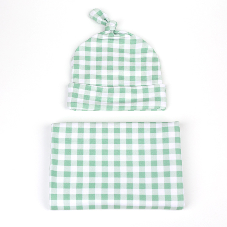 Fashion Green Plaid Baby Wrapping Cloth Swaddling Hat Quilt Suit Wholesale Nihaojewelry display picture 10