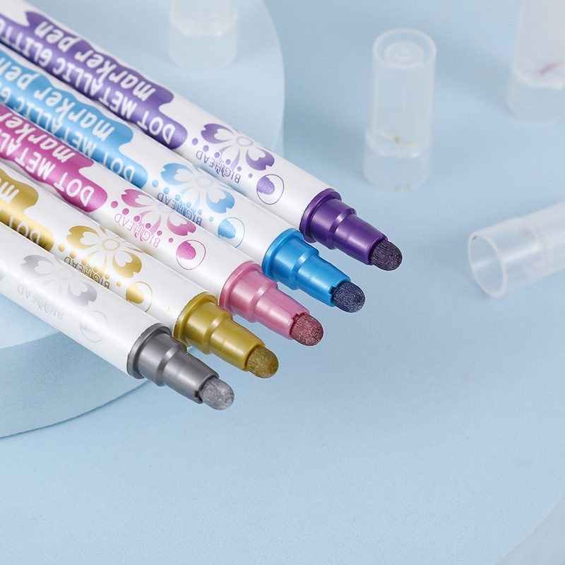 Doble cabeza redonda titular de la pluma fluorescente color clave marca marcado pluma nueva mano cuenta metal Doodle pluma