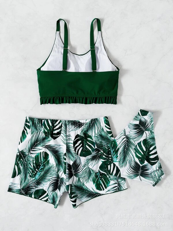 Mingyi nueva moda europea y americana sexy Bikini correa de hombro doble impresa pantalones dobles traje de baño de tres piezas para mujer