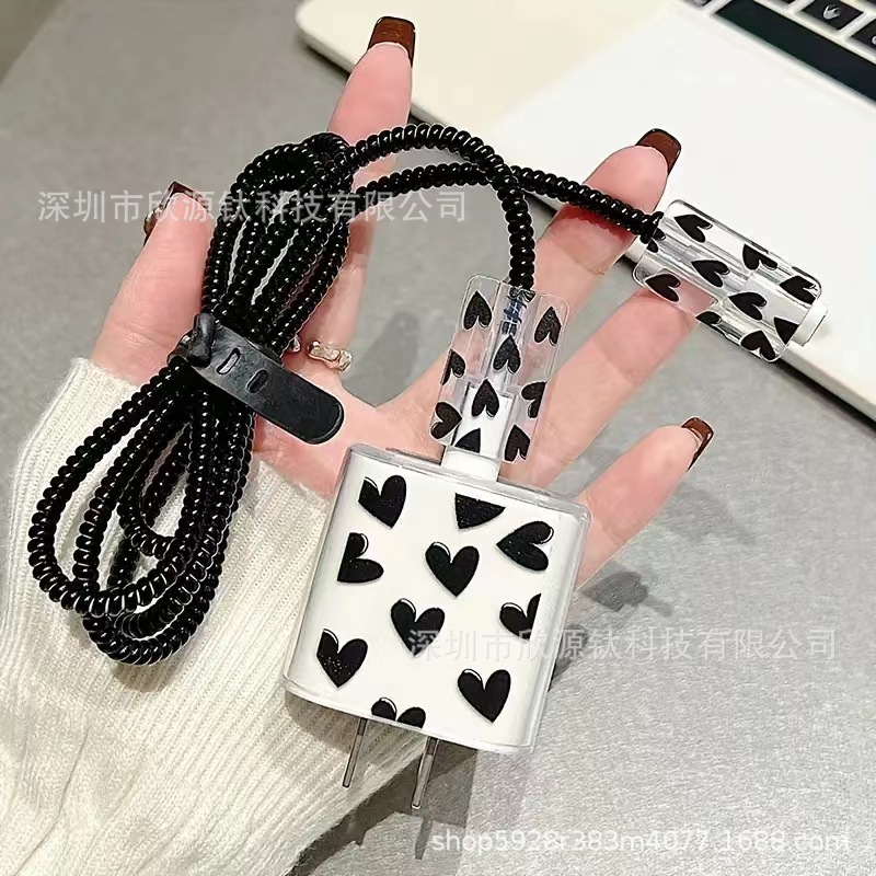Funda protectora para cargador con diseño de amor transfronterizo de 20W, compatible con el cable de datos del Apple iPhone 16/15 y protector de cable para 14 Plus