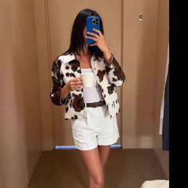 跨境欧美女装速卖通爆款法式时尚不规则印花夹克短款外套