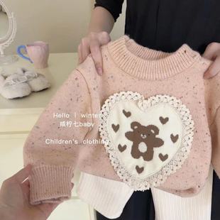 2024 New Baby Love One-piece Cashmere Thickened Knitted Children's Winter Women's Treasure Warm Top Girls' fleece-lined Sweater