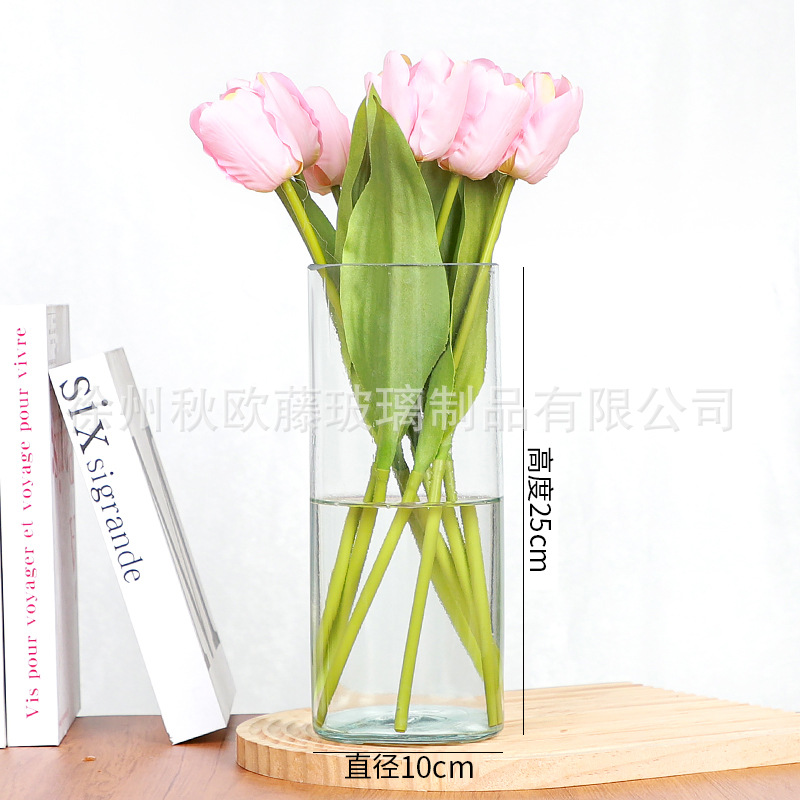 Jarrón de Vidrio Estilo Bambú de la Fortuna, Maceta Hidropónica, Adorno Estilo Ins, Jarrón Recto Grande de Alta Gama para Decoración del Hogar