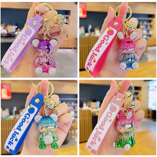Acrylic diamond-plated violent bear pendant cartoon keychain wholesale couple small pendant doll trendy gift