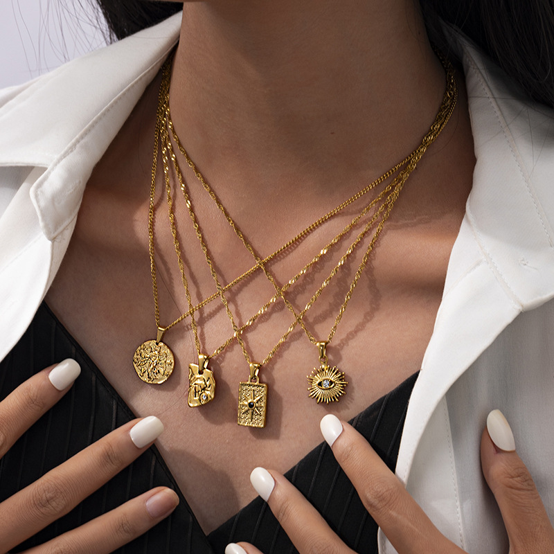 Collar de acero inoxidable de alta calidad, joyas transfronterizas, collares de acero de titanio, colgantes de zircon para mujeres