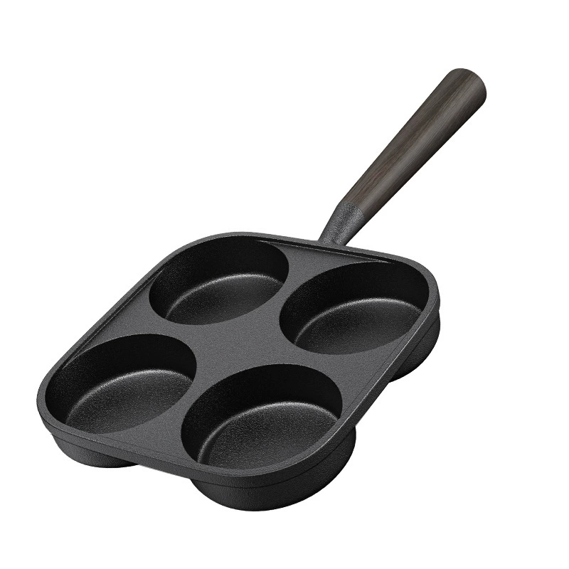 ✅Thick breakfast egg hamburger omelette pan uncoated four-hole cast iron pan deepened frying dumpling pan multi-grid pan