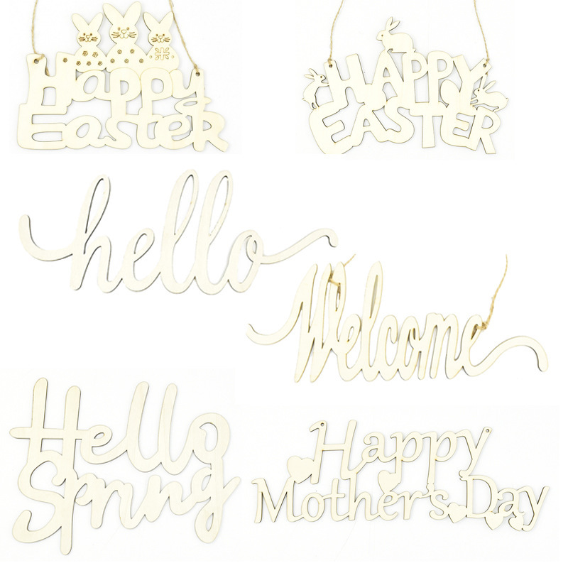 Cross-border wooden sign hello welcome Easter Mother's Day spring English letter door listing