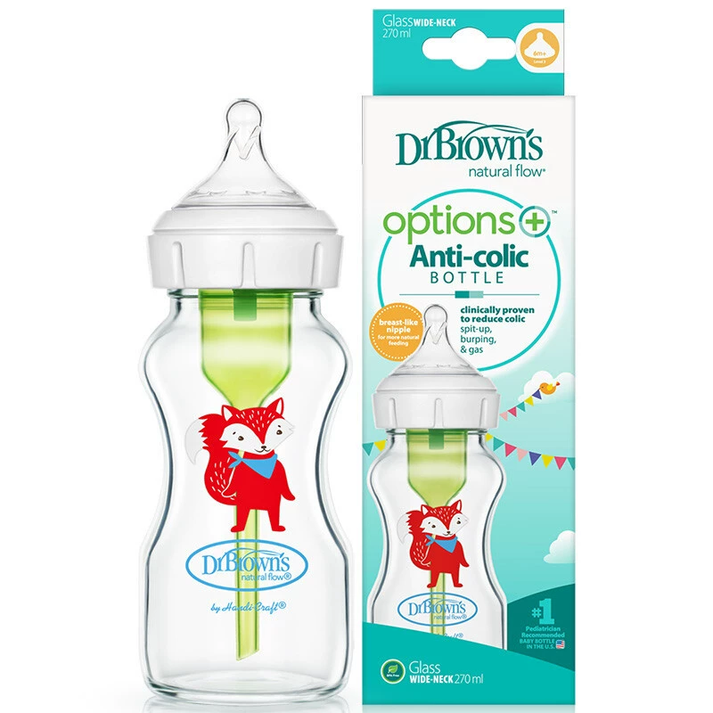 Бутылочка для кормления Dr. Brown's с антиколиковым эффектом, мультяшный дизайн, для новорожденных, широкое горлышко