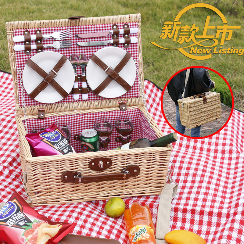 Fábrica en stock de sauce de caña de mano con cubierta cesta de regalo primavera con cubiertos pastorales ins cesta de picnic al aire libre