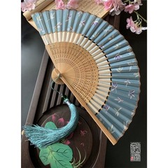 中国風の二重節扇子折りたたみ布張りレトロスタイルチャイナドレス漢服小型扇子ポータブル夏の女性のダンス扇子