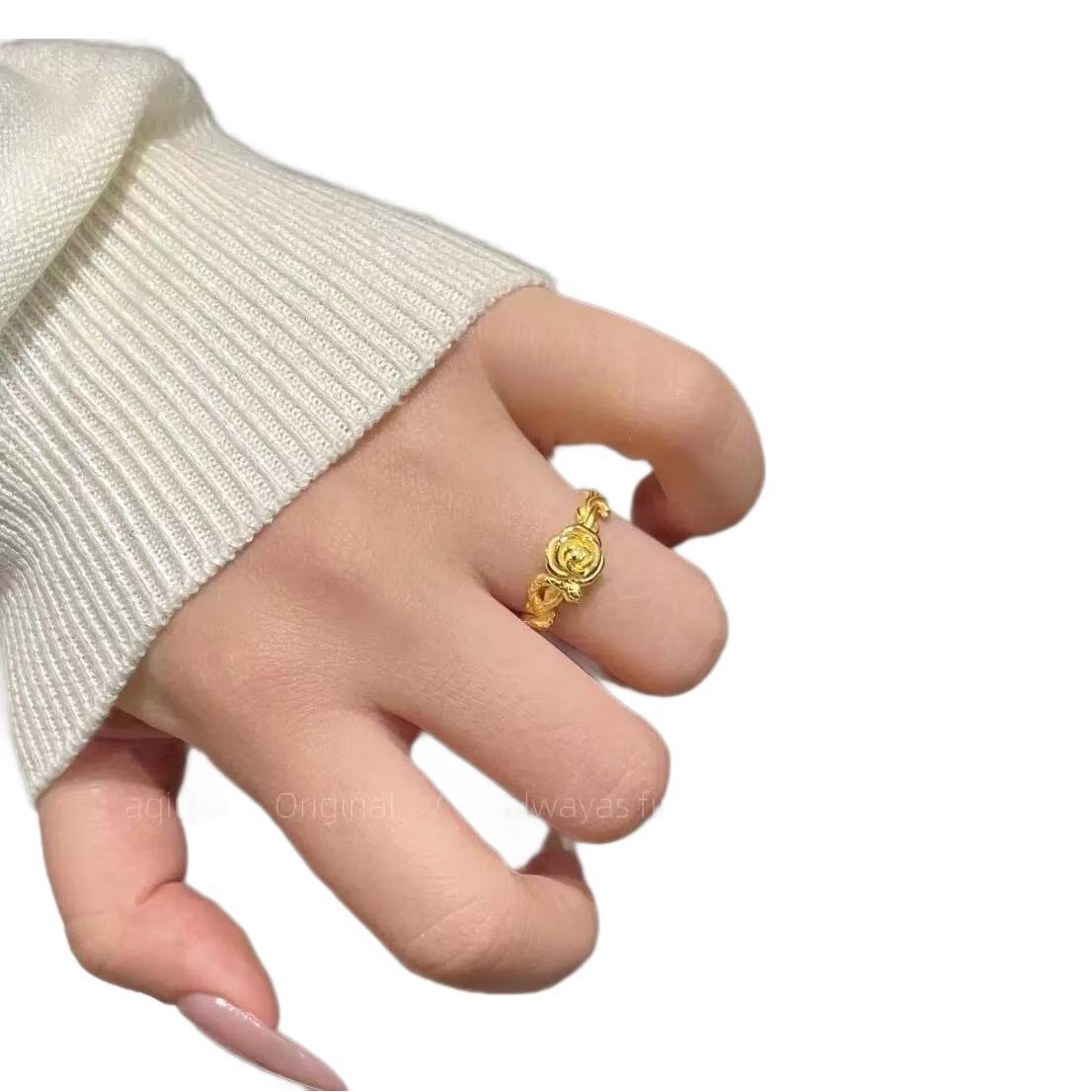 Kinesisk stil guld orm och blomsterring för kvinnor vintage_voghion.com