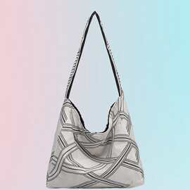 松弛感单肩斜挎包小众复古小马图腾手提包包高级感个性亚麻帆布包