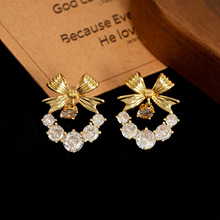 韩国东大门铜款蝴蝶结镶钻水晶耳环小众设计款百搭气质时尚耳饰女