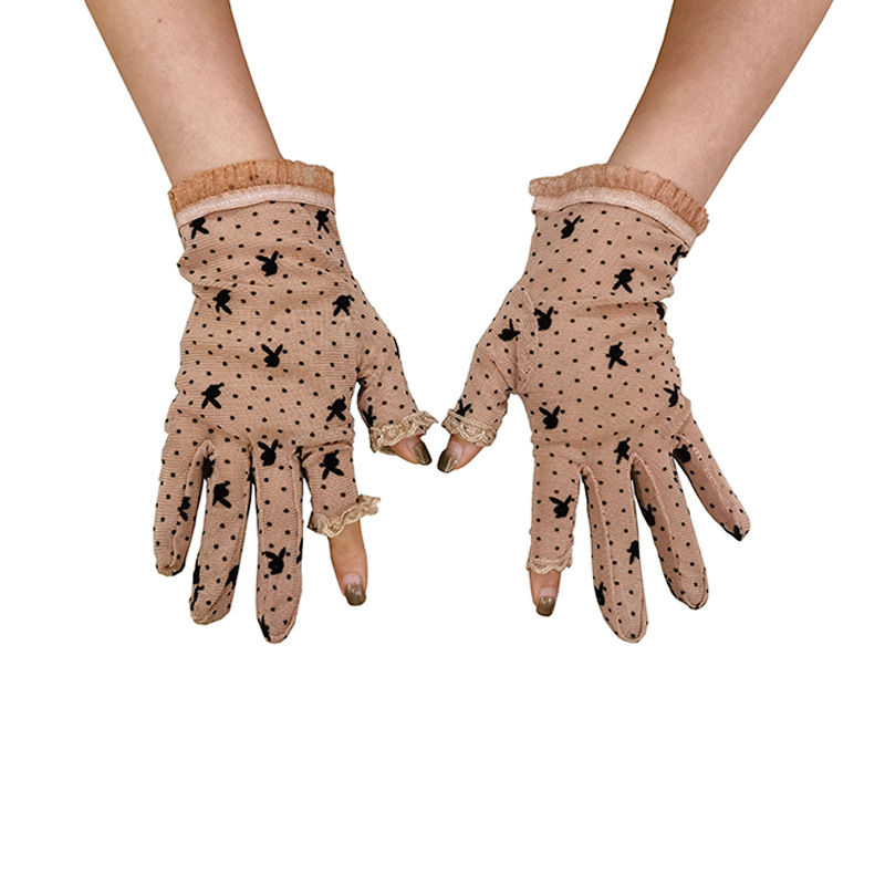 Guantes sin dedos con protección solar para mujer, malla fina y transpirable, anti-UV, elásticos de verano, protección solar para conducir y andar en bicicleta.
