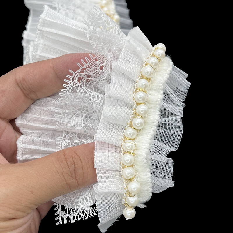 Micro-Elastic Pearl White Chiffon Women's and Children's Clothing Skirt with Extended Lace Curtain Edge Strips Bedding Accessories