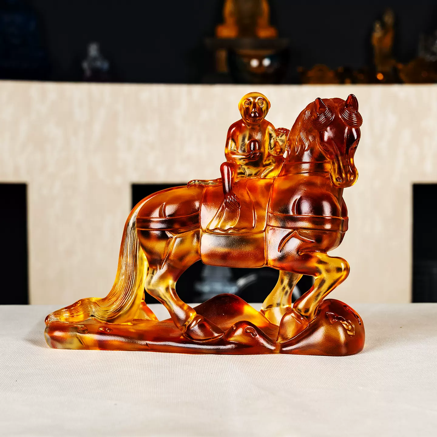 琉璃马上封侯摆件客厅玄关办公室桌面装饰品开业礼物水晶工艺品