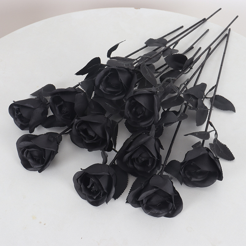 Cross-Border Hot-Selling Single Black Magic Simulation Black Rose Halloween Ghost Festival Dress Fake Flowers Artificial Flowers Wholesale