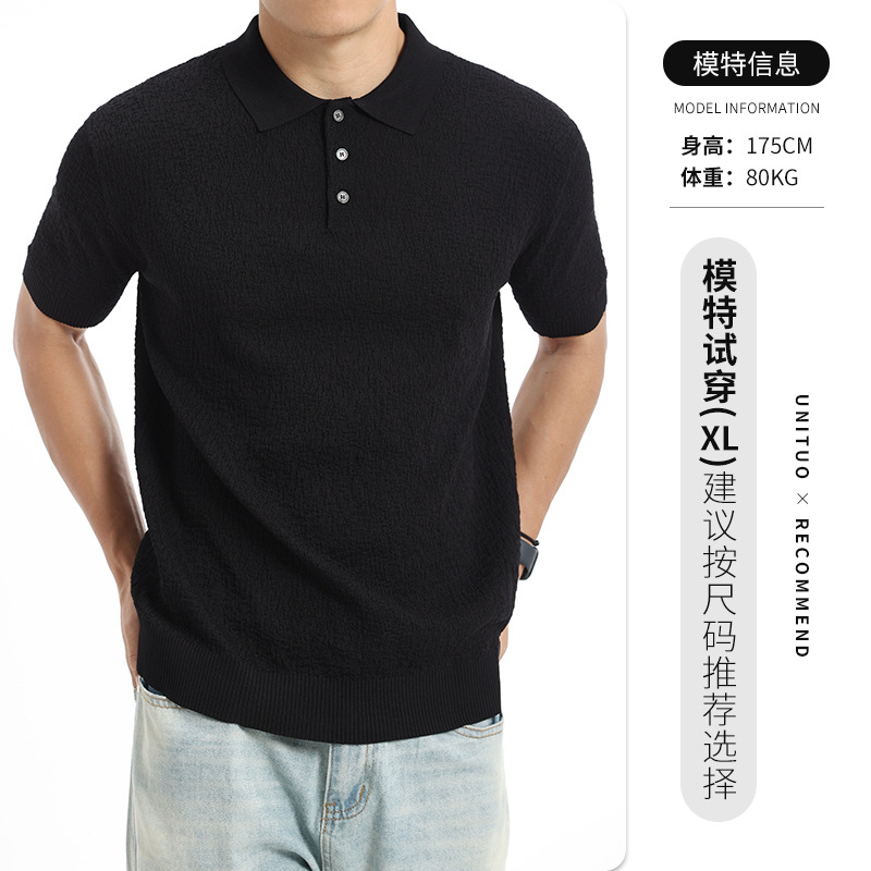 Cross-border hombre lujo ligero hielo de alta sensación de punto polo hombre negocio con solapa camiseta de polo de manga corta camiseta de polo