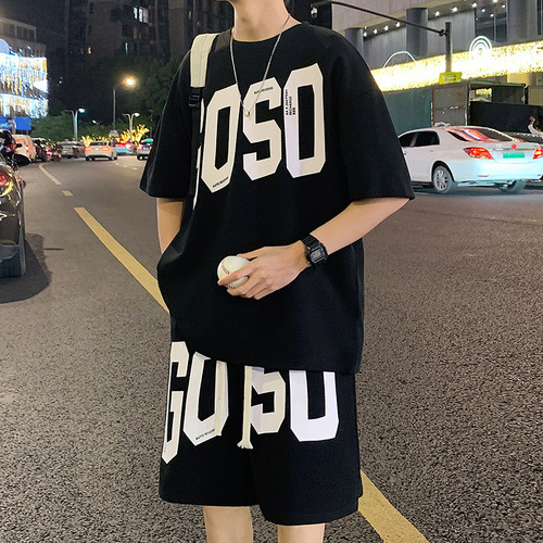 2024 Summer New Leisure Boys' Junior High School Student Trendy Short Sleeve T-Shirt Big Kids' Boys' Set