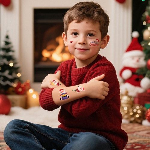 Cross-border best-selling new cartoon children's Christmas tattoo sticker holiday party atmosphere eco-friendly reindeer tattoo sticker