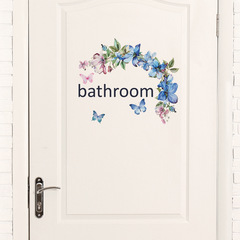 外貿蝴蝶花朵bathroom浴室玻璃房門家居裝飾牆貼貼紙自粘批發跨境