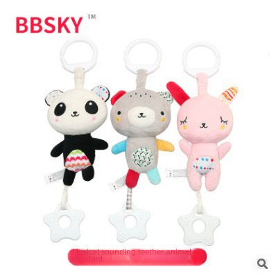 Baby Multifunction Bear and Rabbit Teether Pendant Plush Motor Core Sound Music Toy for Foreign Trade Car Hang Bed Hang