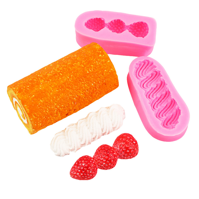 Helado de conejo de crema de rollo suizo 3 piezas de crema de fresa molde de silicona en forma de tira decorativa molde de pellizco de bricolaje