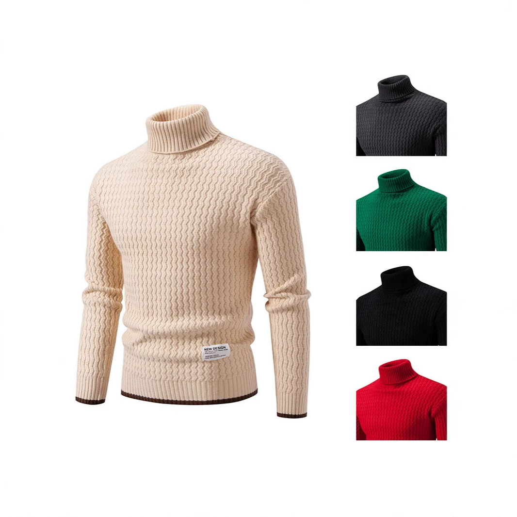 Внешняя торговля трансграничная водолазка свитер мужской 2024 новый узкий свитер вязаный свитер молодежная мода сплошной цвет нижний свитер