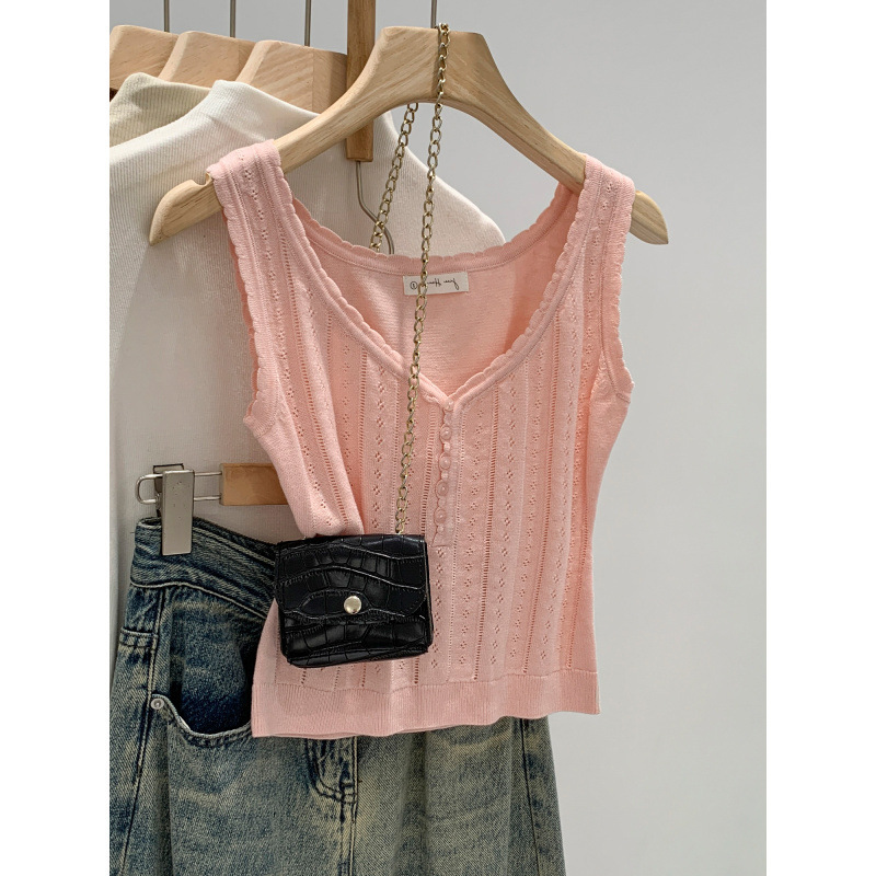 European-Style Short Lace Trim V-Neck Knitted Vest for Women, 2026 New Summer Outerwear, Stunning Top European-Style Short Lace Trim V-Neck Knitted Vest for Women, 2026 New Summer Outerwear, Stunning Top