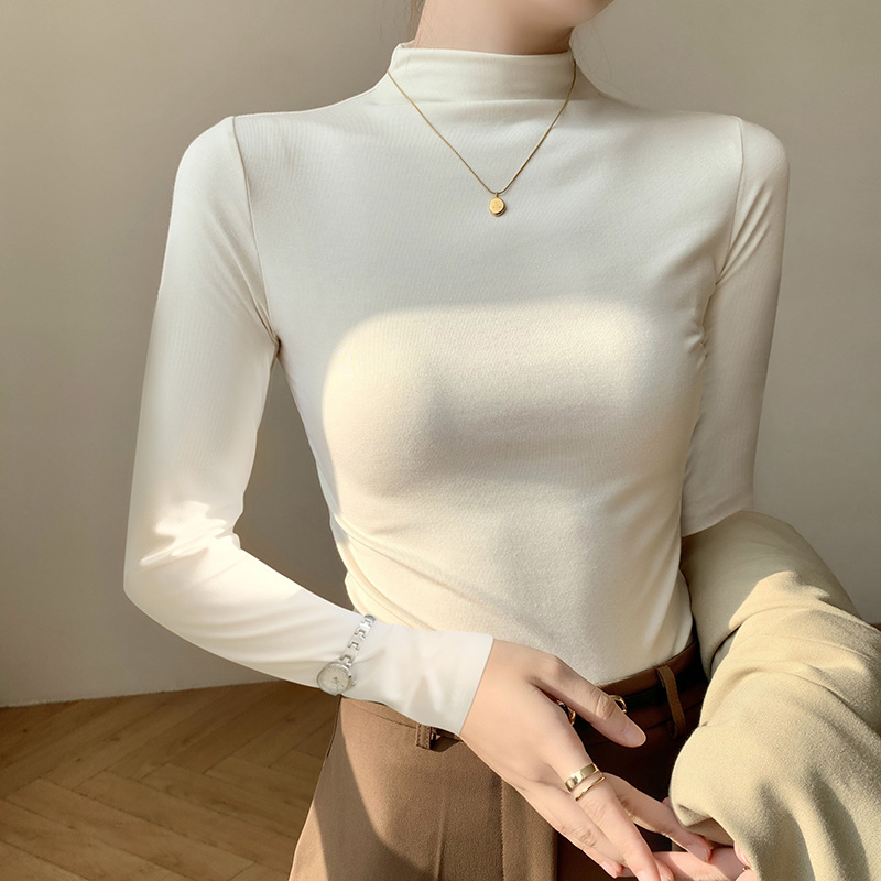 Half Turtleneck Bottoming Shirt for Women with High-End Autumn and Winter Velvet Thickeneded Modal Tight Brushed Velvet Top