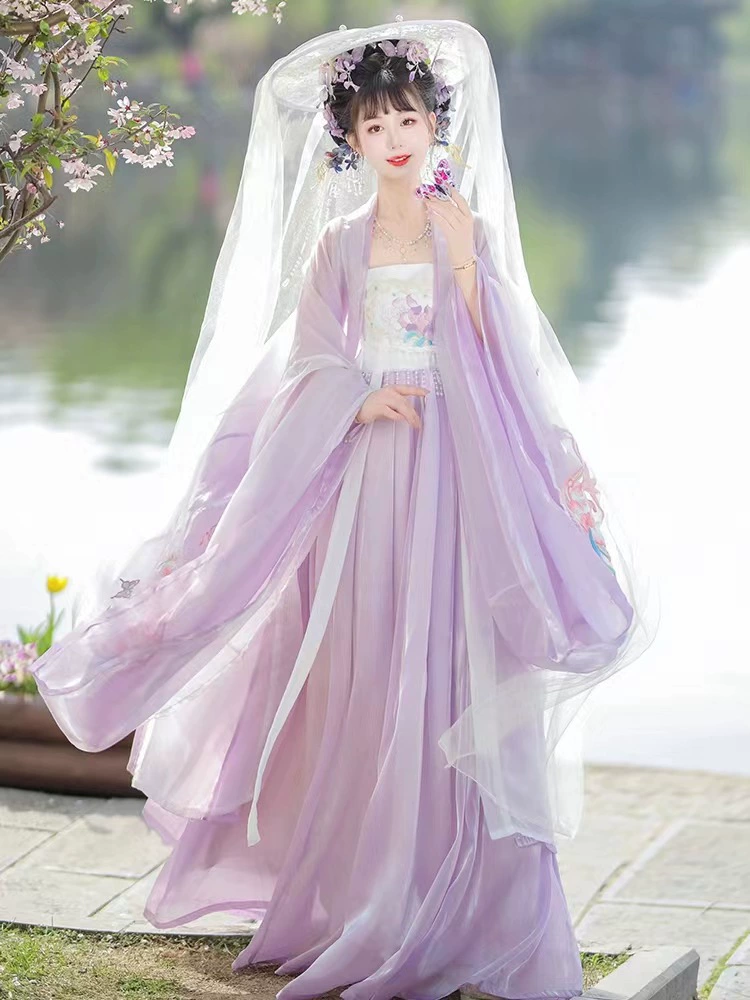 Студенческий повседневный костюм Hanfu Zilin Tang, рубашка с большим рукавом, супер сказочная фиолетовая юбка чебулы, весенне-летняя тонкая