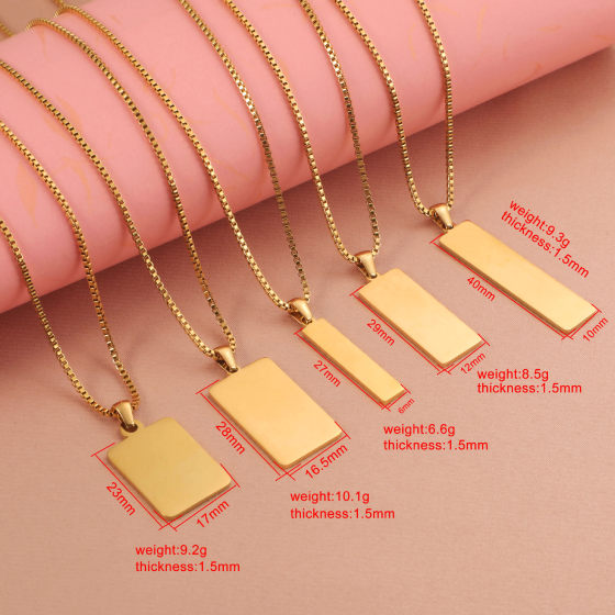 Cross-border Stainless Steel Three-dimensional Long Square Geometric Necklace Engraving Jewelry Simple All-match Pendant Box Chain