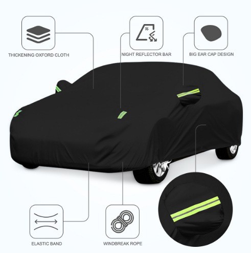 Cross-border car cover, sun-proof, rain-proof, dust-proof, sunshade, made of polyester taffeta and Oxford cloth, full-coverage car cover