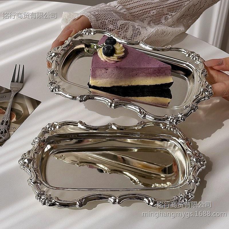 Trendy Instagram Cafe Dessert Cake Plate, Metal Silver-Plated Tea Tray, European-Style Vintage Scented Candle for Photography