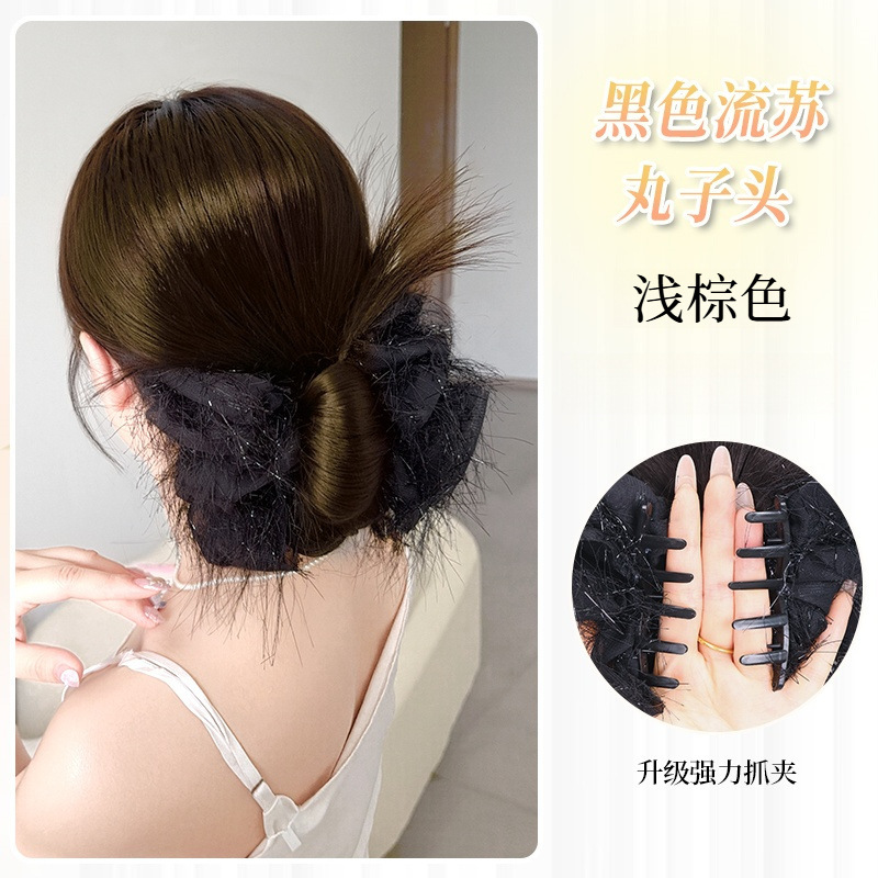 女性用ボールヘッドウィッグクリップ、レイジーチキンフェザースタイルヘッドギア、後頭部用の自然なふわふわヘアバッグ|undefined