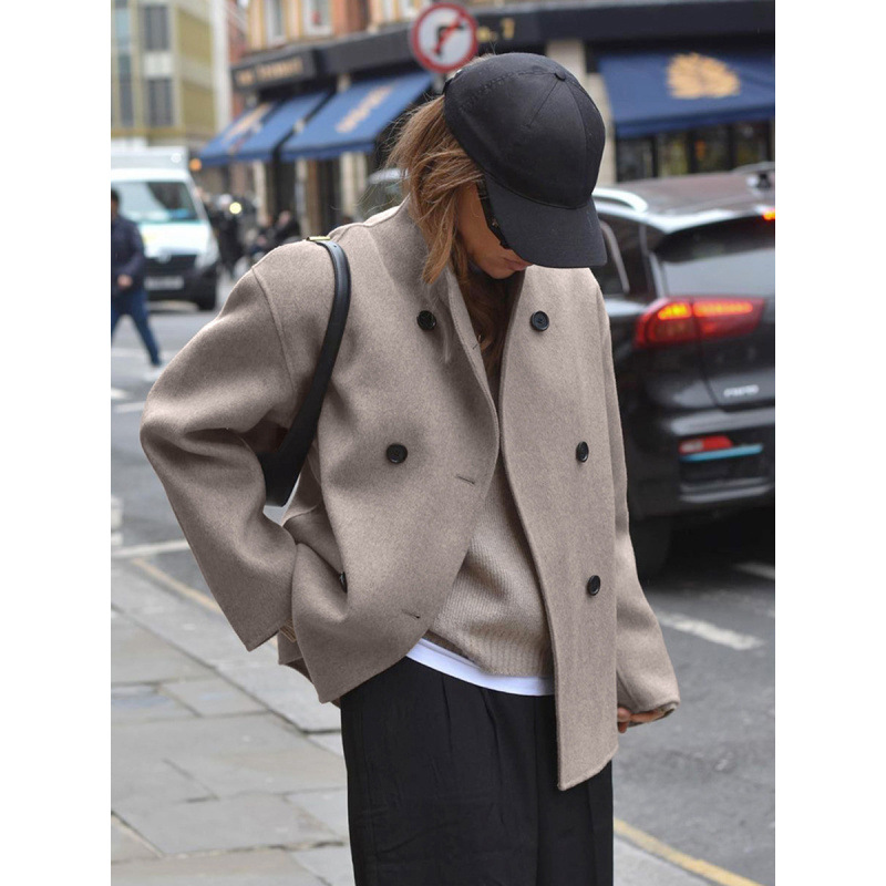 A Brown Double-Breasted Woolen Coat For Women, A Mid-Length Women's Winter Thickened Woolen Overcoat_ecoleips.com