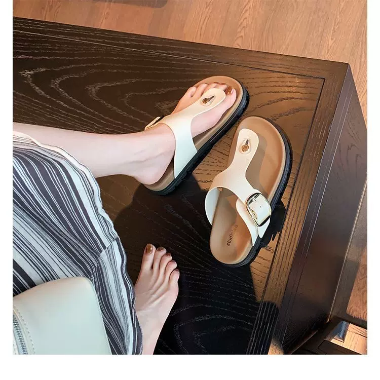 跨境厚底夹趾人字拖鞋女夏季新款一字带搭扣休闲夹脚厚底勃肯拖鞋