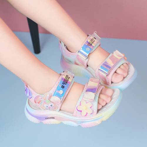 Girls Sandals  Summer New Children's Sports Fashion Princess Bunny Polyurethane Soft Sole Beach Shoes