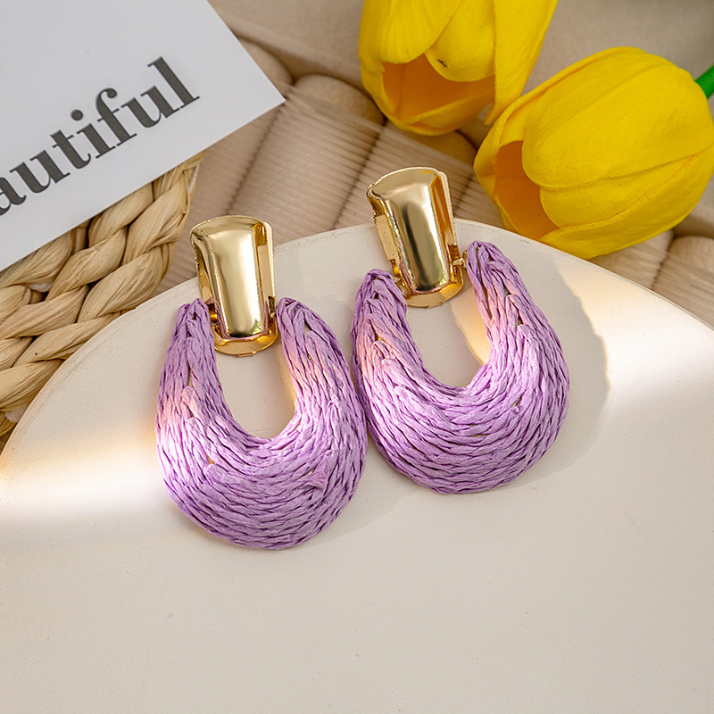15g Weight Alloy Ear Needle Material Drop Earrings Classification 1 Pair Quantity Holiday, Daily Occasion raffia Material Geometric Pattern Women's Gender Retro Style 1 Pair Retro Geometric Raffia Drop Earrings 7