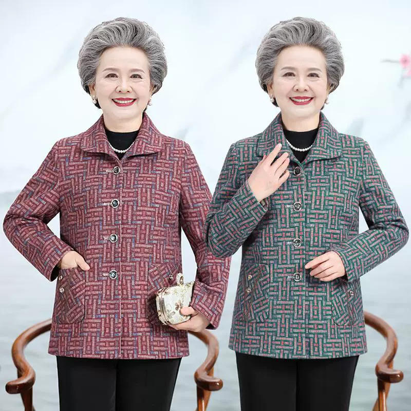 Весенне-осеннее шерстяное пальто для бабушек, для женщин среднего и пожилого возраста, 70 лет, 80 лет, Женское шерстяное пальто на флисовой подкладке