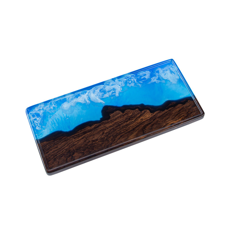 Bandeja de té de resina azul de madera maciza de ébano transfronterizo River Hill mesa de té húmeda y seca de doble uso juego de té simple bandeja de burbujas secas