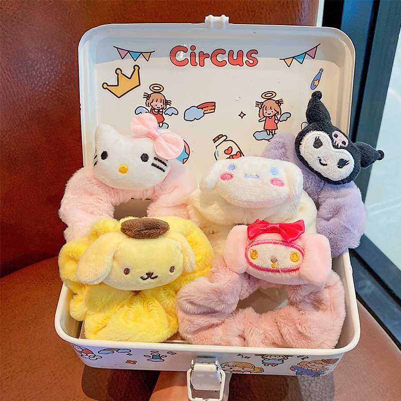 Sanrio 헤어 밴드 가을, 겨울 플러시 대장 반지 계피 개 인 만화 귀여운 소녀 하트 로프 달콤한 헤어 액세서리