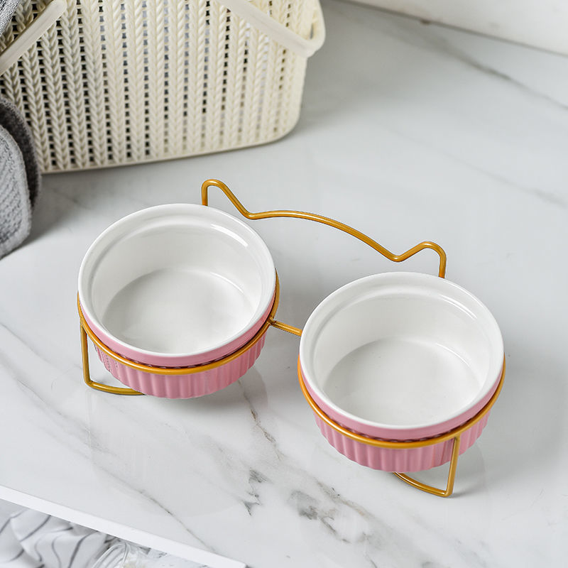 Cerámica doble cuenco cuello para perro y gato cuenco para mascotas cuenco para perros cuenco para perros cuenco para gatos cuenco alimentador para mascotas