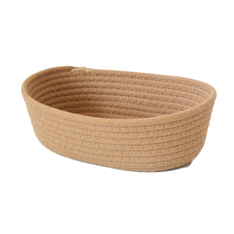 Cesta de almacenamiento de cuerda de algodón transfronteriza, cesta tejida, organizador de escritorio redondo simple de estilo nórdico, cesta de almacenamiento ovalada para mesita de noche