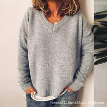 定制2025亚马逊秋冬新款外贸欧美时尚性感V领百搭毛衣针织衫女