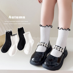 女童襪子春秋兒童棉襪中筒襪可愛女孩寶寶韓系學院花邊襪廠家批發