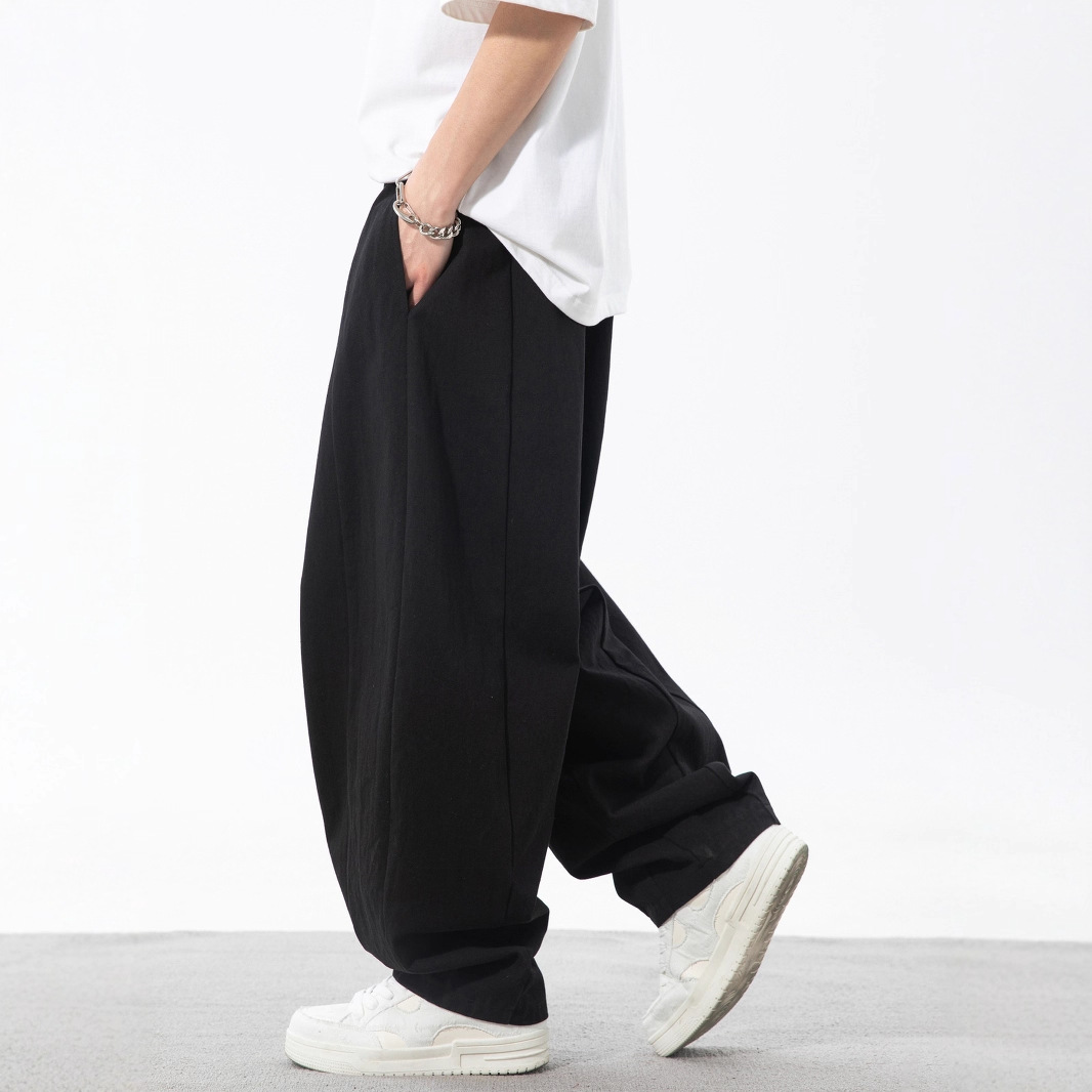 质感廓形休闲裤春夏新款垂感宽松微收脚灯笼裤分割设计潮牌长裤q