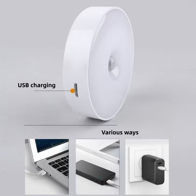 3 piezas de redonda simple lámpara de inducción humana enchufe LED lámpara de cabezal de cama pasillo dormitorio lámpara de noche de inducción humana