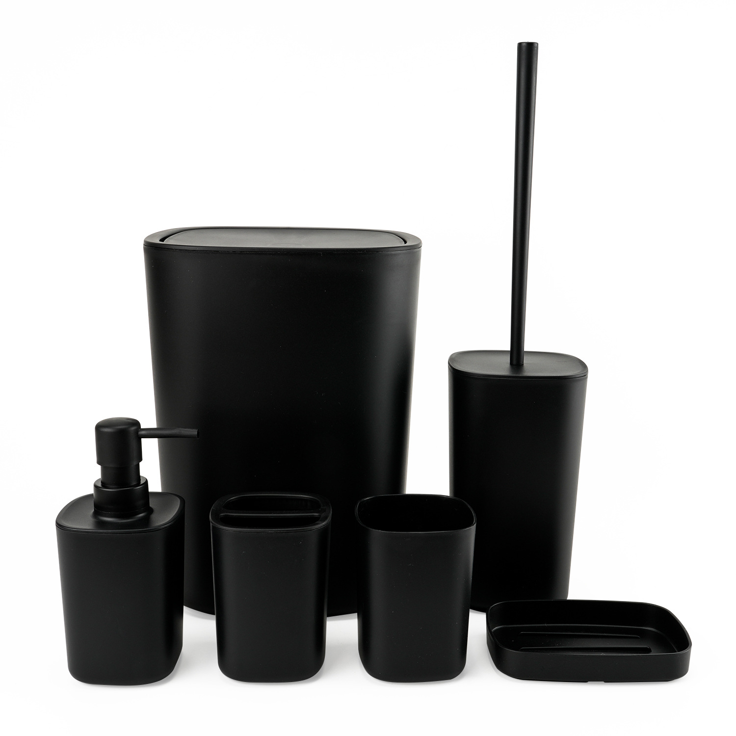 Suministros de baño de plástico cuadrado Juego de seis piezas de enjuague bucal, estante para cepillado, caja de jabón, almacenamiento de baño, juego de baño, cepillo de baño