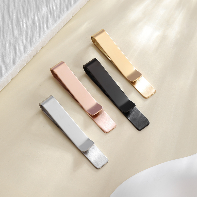 European and American Cross-Border New Stainless Steel Mirror Polished Tie Clip Simple Brushed Laser Wallet Clip Shirt Clip